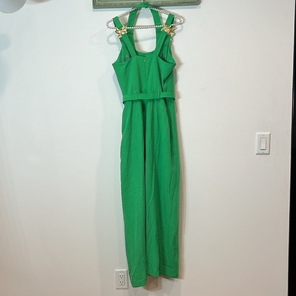 Vintage 90s CACHE wide leg jumpsuit halter gold X romper women’s size 8 green - Picture 6 of 10